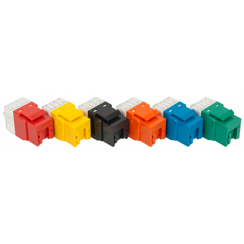 Keystone module, RJ45, category 5E, UTP, 180 degrees, with built-in shutter